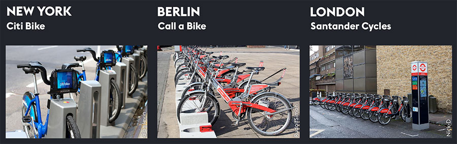 Bike-sharing systems in NYC, Berlin and London
