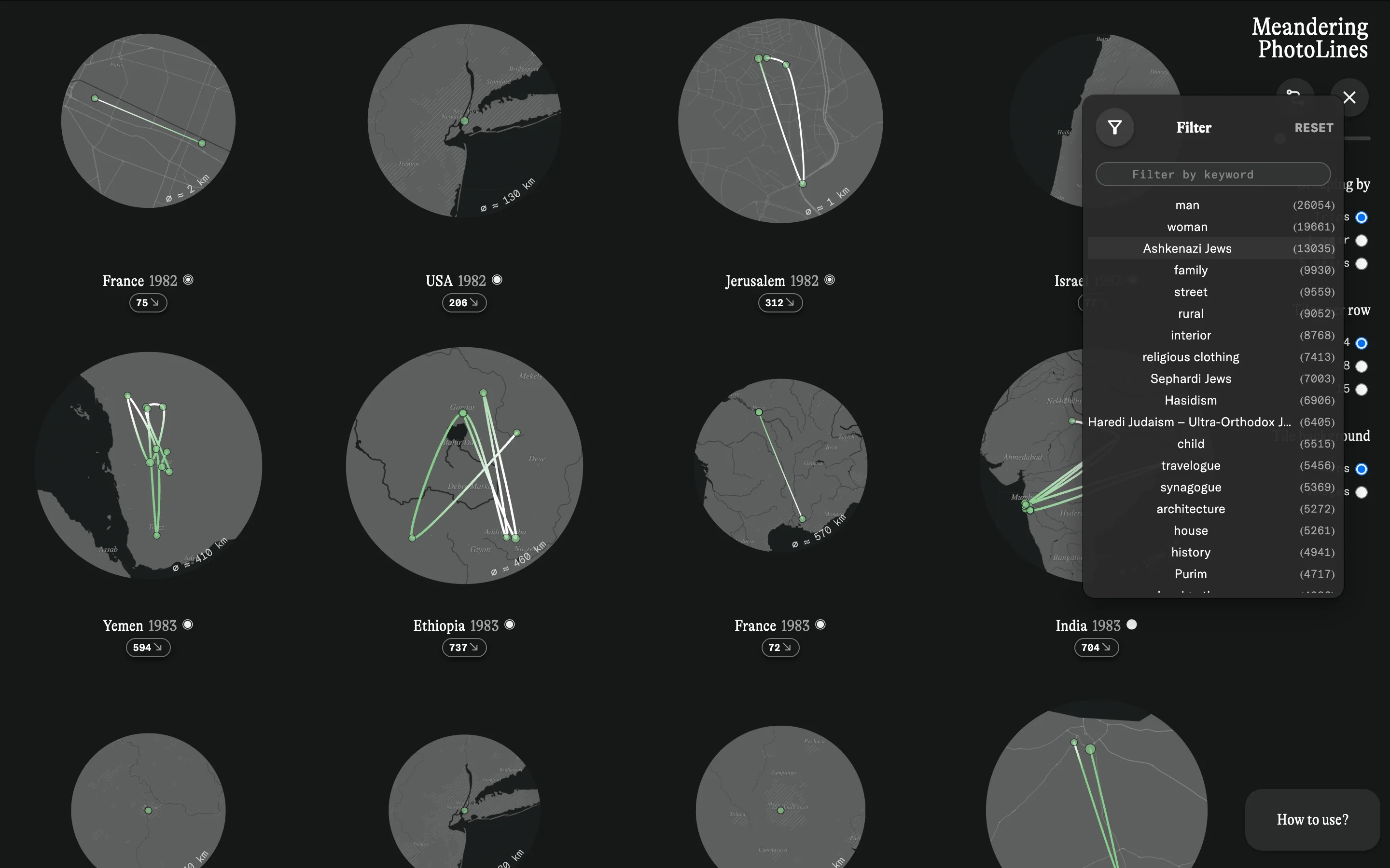 Grid arrangement with the filter navigation opened.