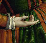 Portrait of a Woman inspired by Lucretia (Detail: linke Hand), Lorenzo Lotto